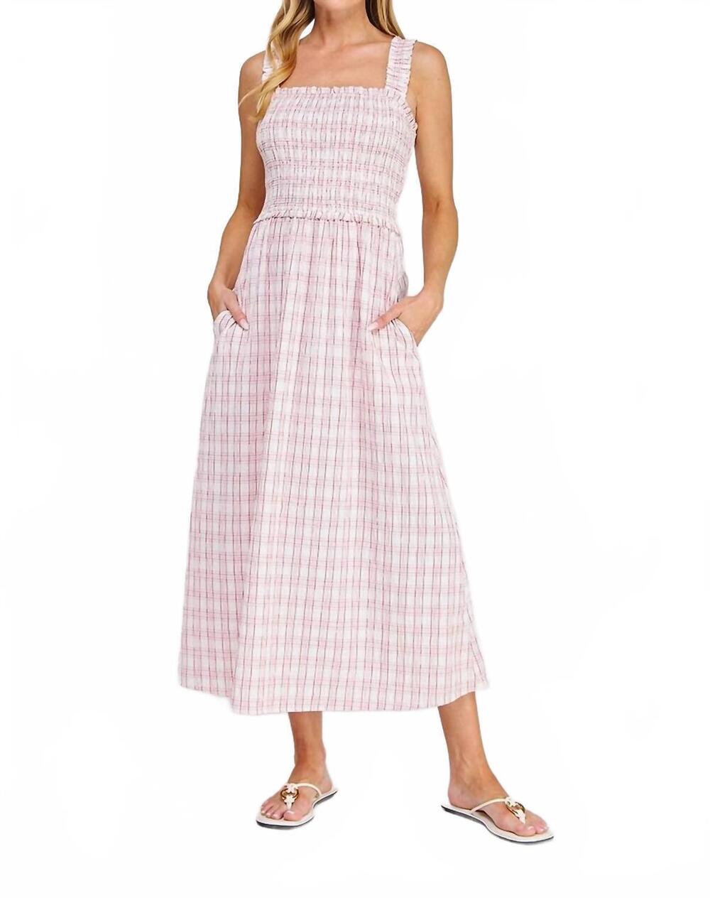 NEW ALLIE ROSE plaid smocked midi dress in red white
